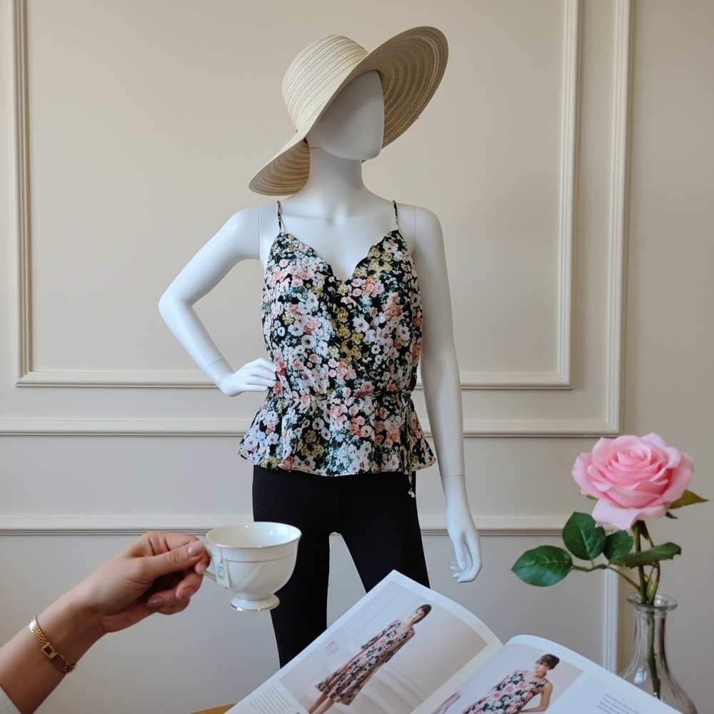 NWT Socialite Floral Peplum Top – Lettuce Neckline & Blooming Charm Size Medium